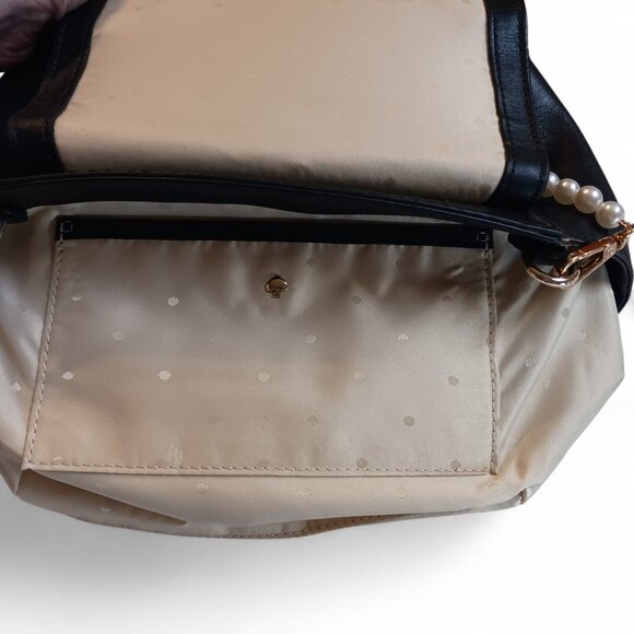 Kate Spade Black Leather Mini Flap Bag – Bow Turn-Lock Closure, Faux Pearl Chain - Picture 10 of 14